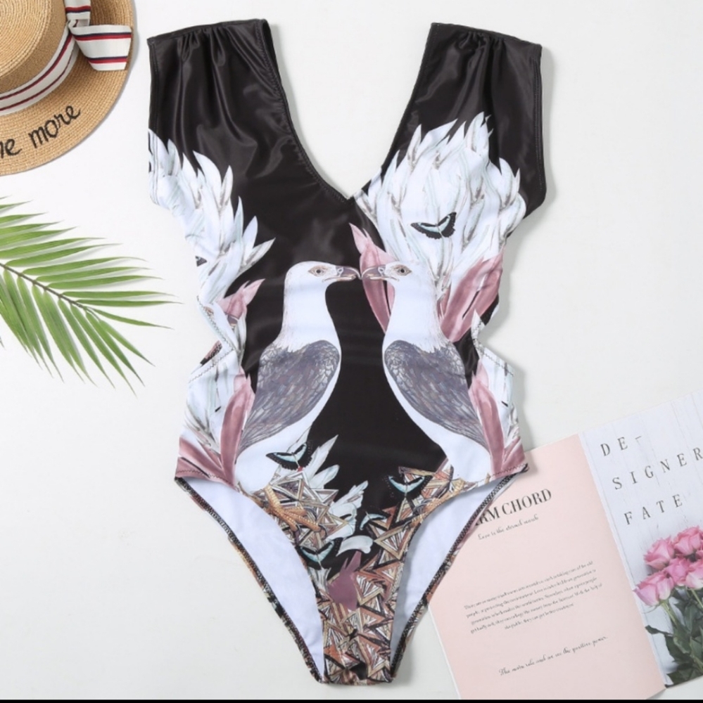 Pre-Summer SALE ELAINEβs Exotic:Kissing Love Birds Butterfly Garden Swimsuit - Picture 4 of 17